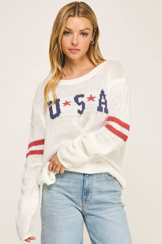 White American Pride Graphic Sweater