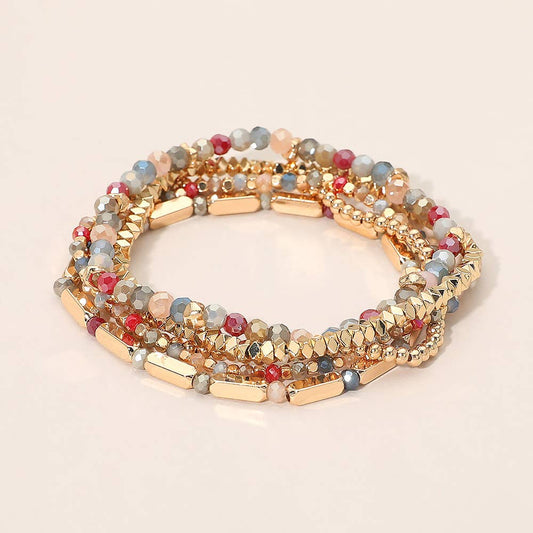 Brown Faceted Beaded Stretch Multi Layered Bracelet Set