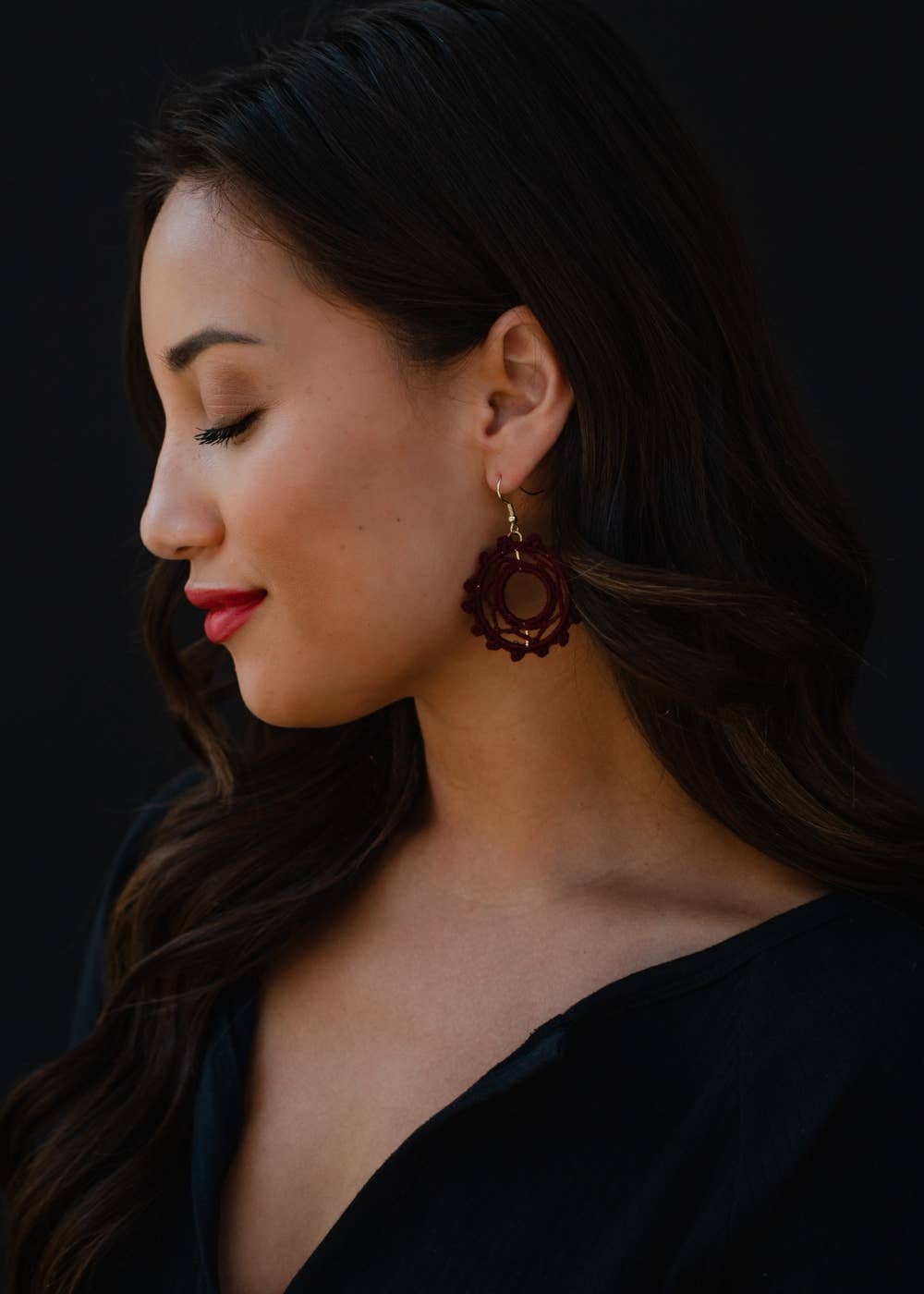 Burgundy Crochet Hoop Earrings