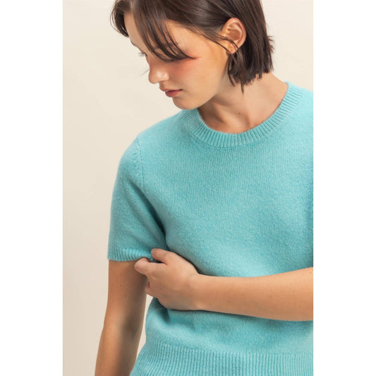 Sky Blue Short Sleeve Sweater Top