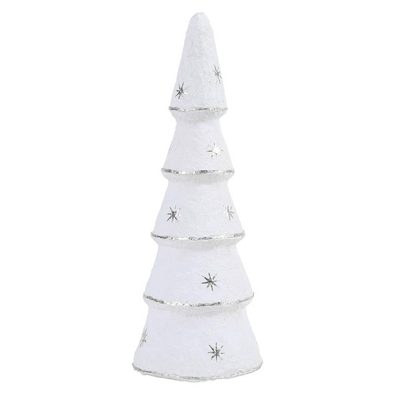 Paper-Mache Tree - White Silver Stars - Set of 3: Wipe Clean With Dry Cloth / Paper Mache