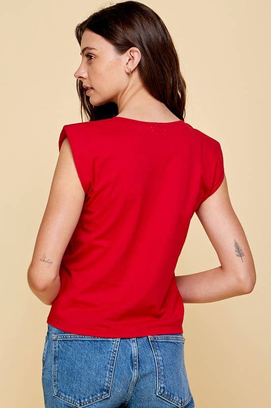 Red Cotton Muscle Tee with Should Pads