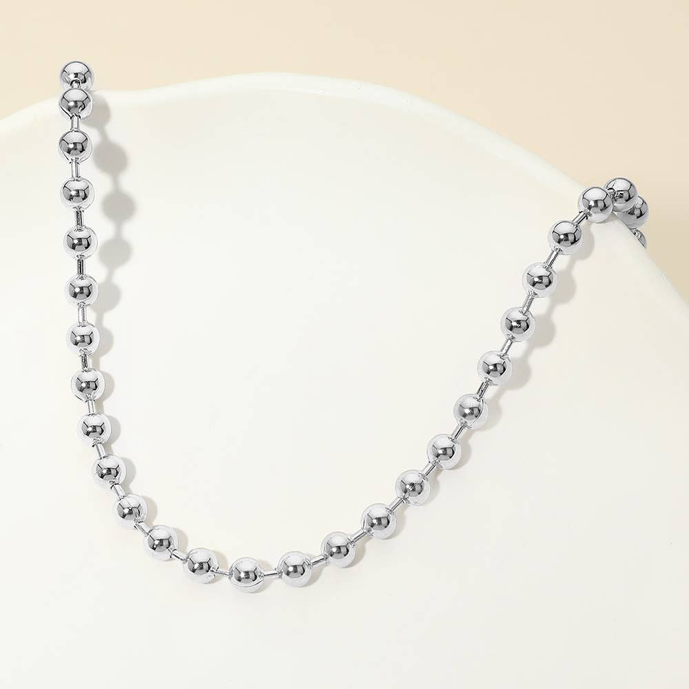 Stainless Steel Beaded Chain Necklace: Silver