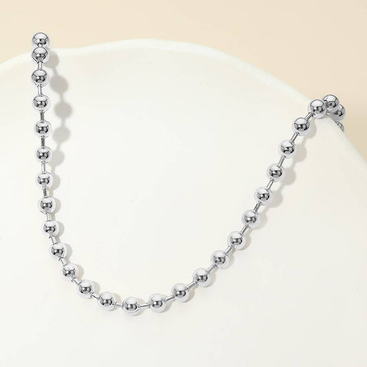 Stainless Steel Beaded Chain Necklace: Silver