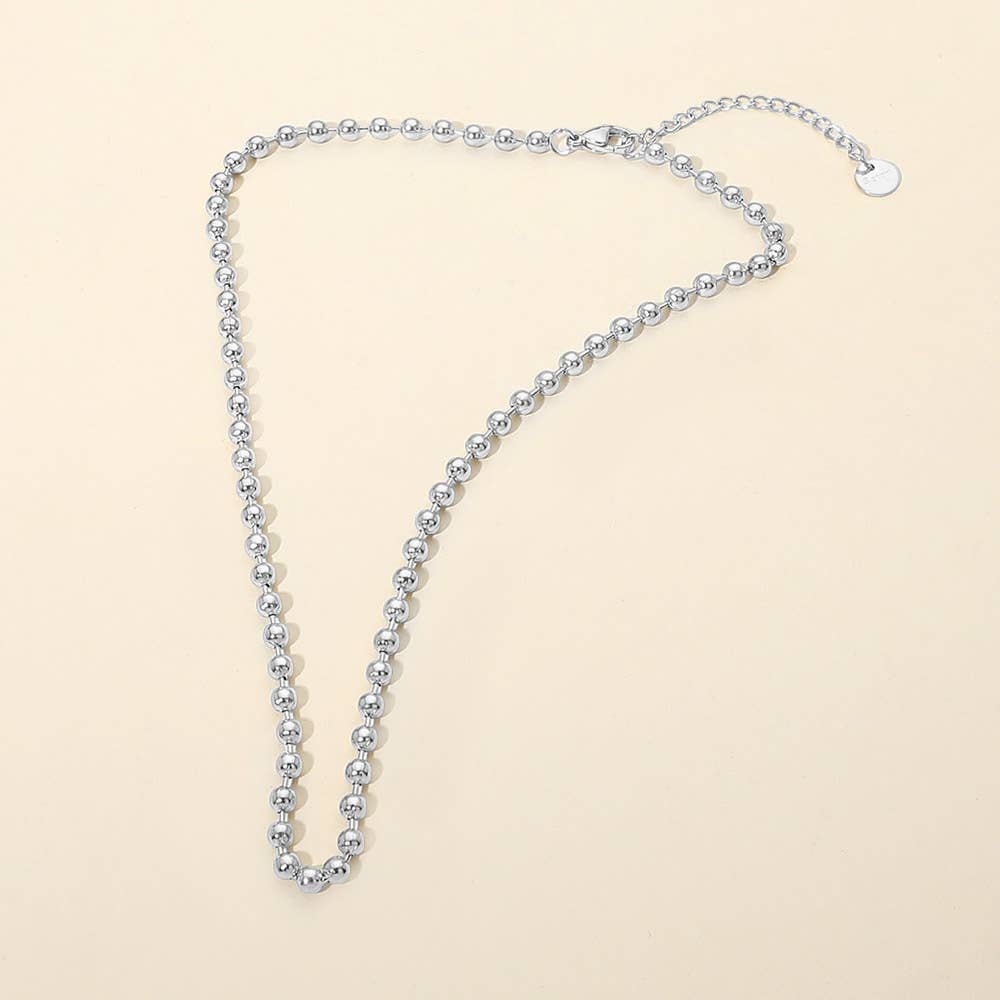 Stainless Steel Beaded Chain Necklace: Gold