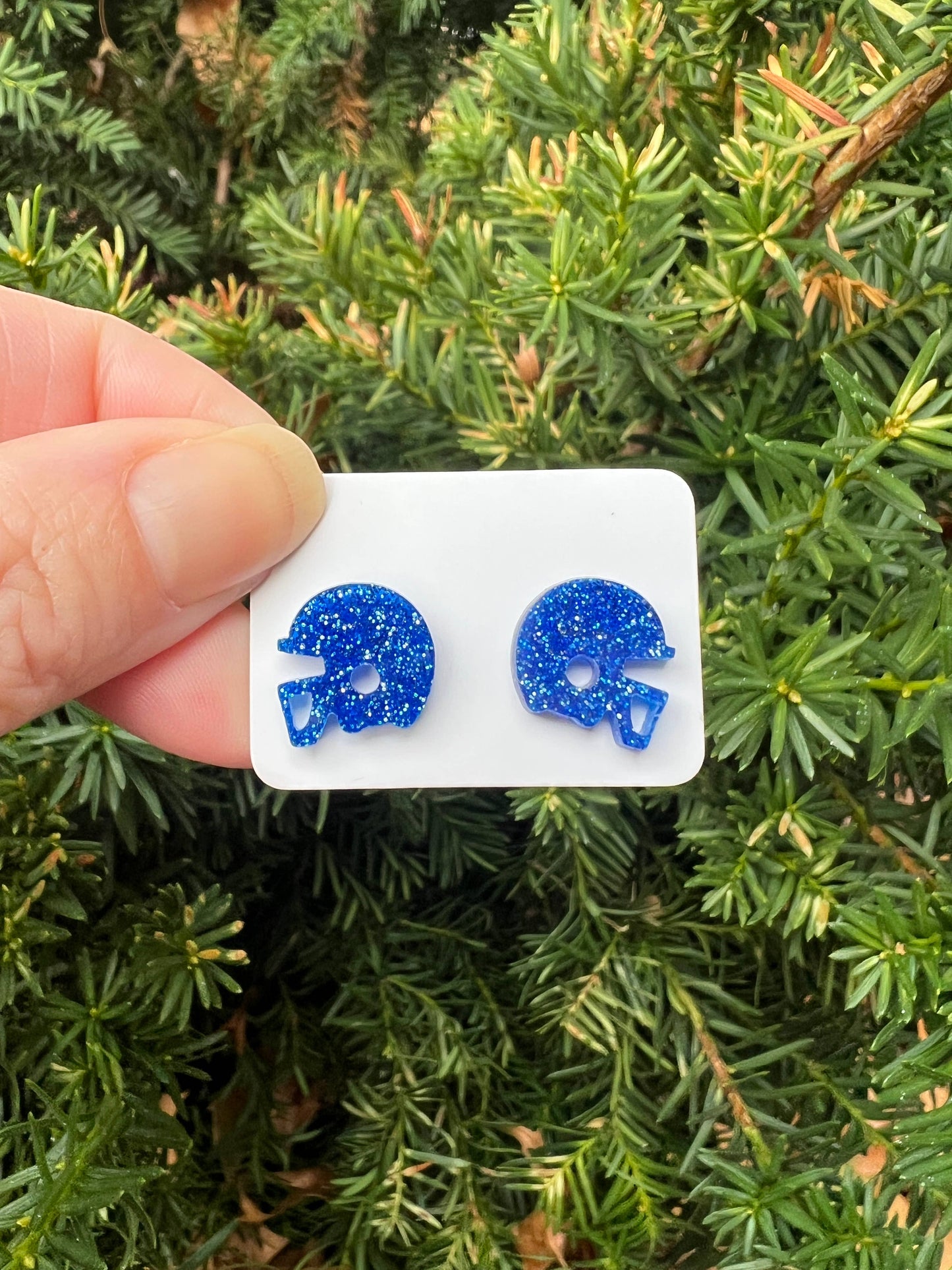 Blue Glitter Acrylic Football Helmet Earrings