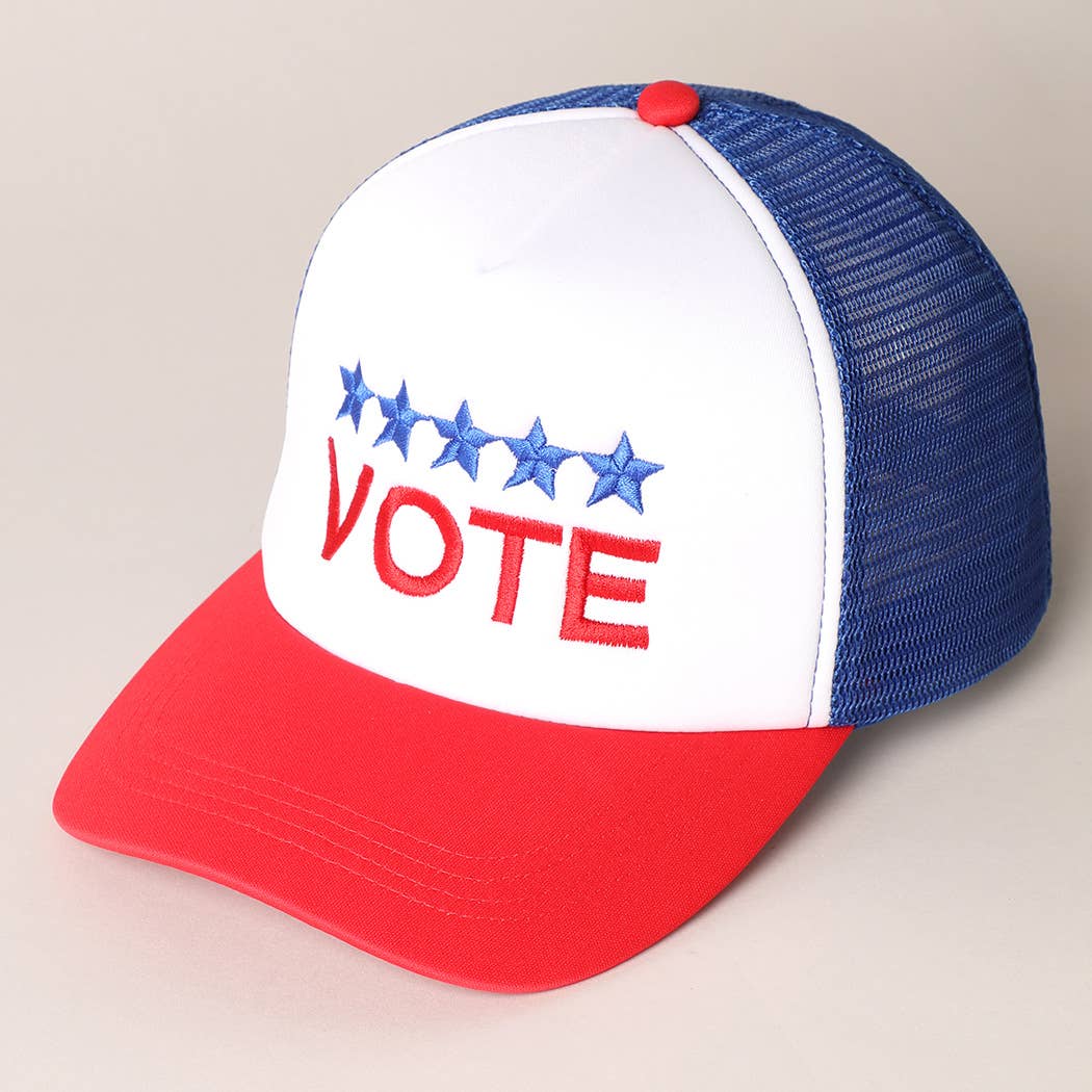 Vote Letter Embroidered Mesh Back Trucker Hat