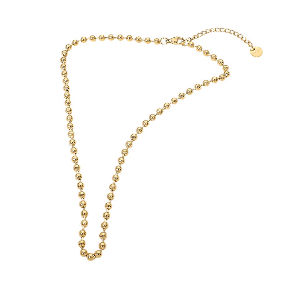 Stainless Steel Beaded Chain Necklace: Gold