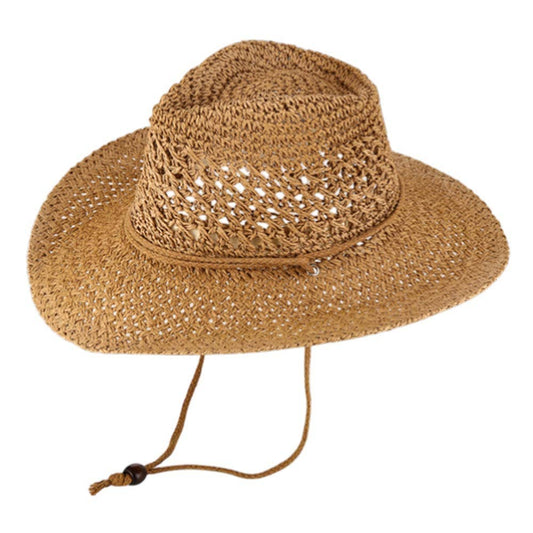Woven Wide Brim Summer Beach Sun Fedora Hat: Khaki