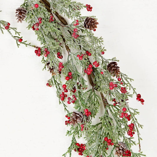 4 Foot Garland-Icy Sparkle Cypress Pine w. Pepperberry-