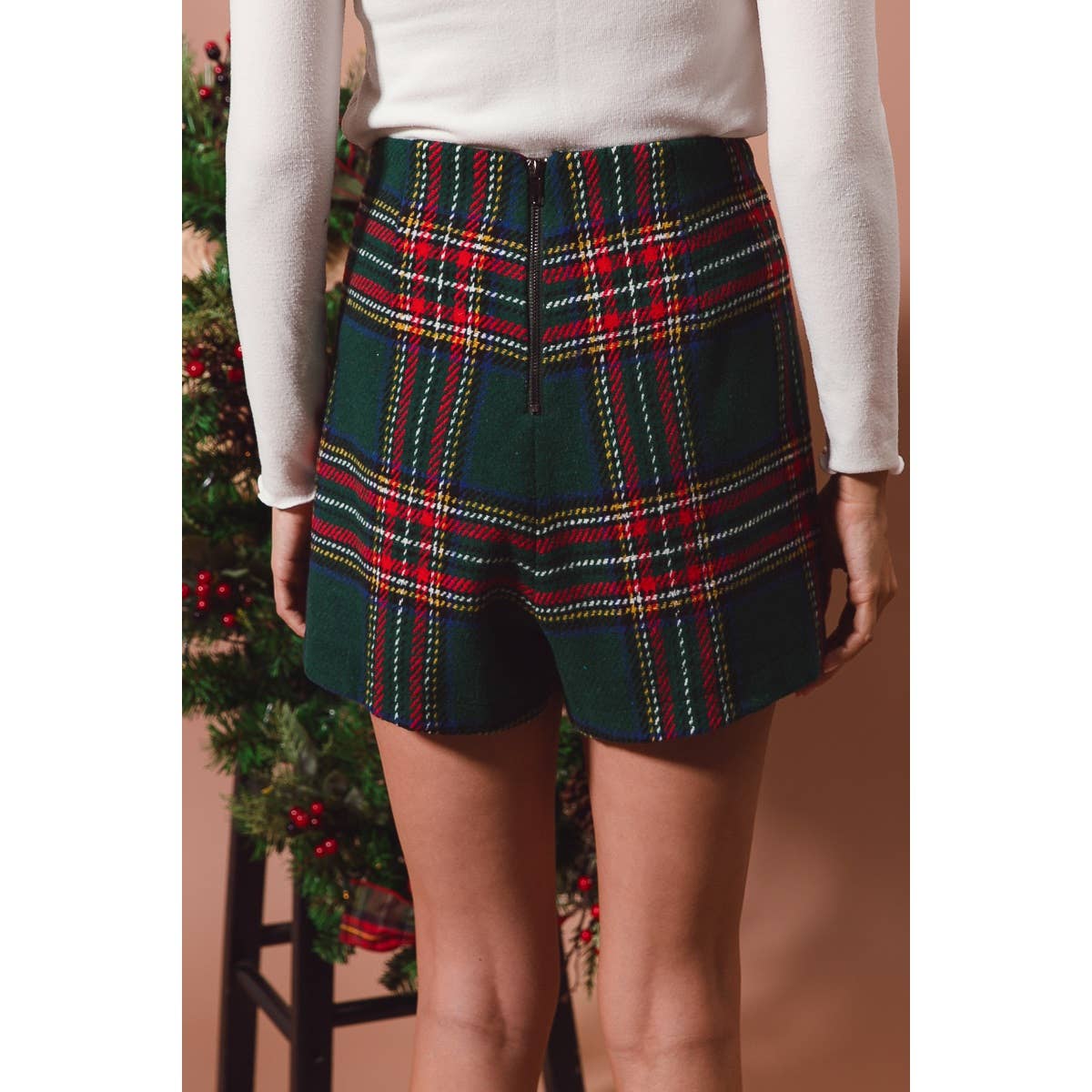 Hunter Green Plaid Holiday Skorts