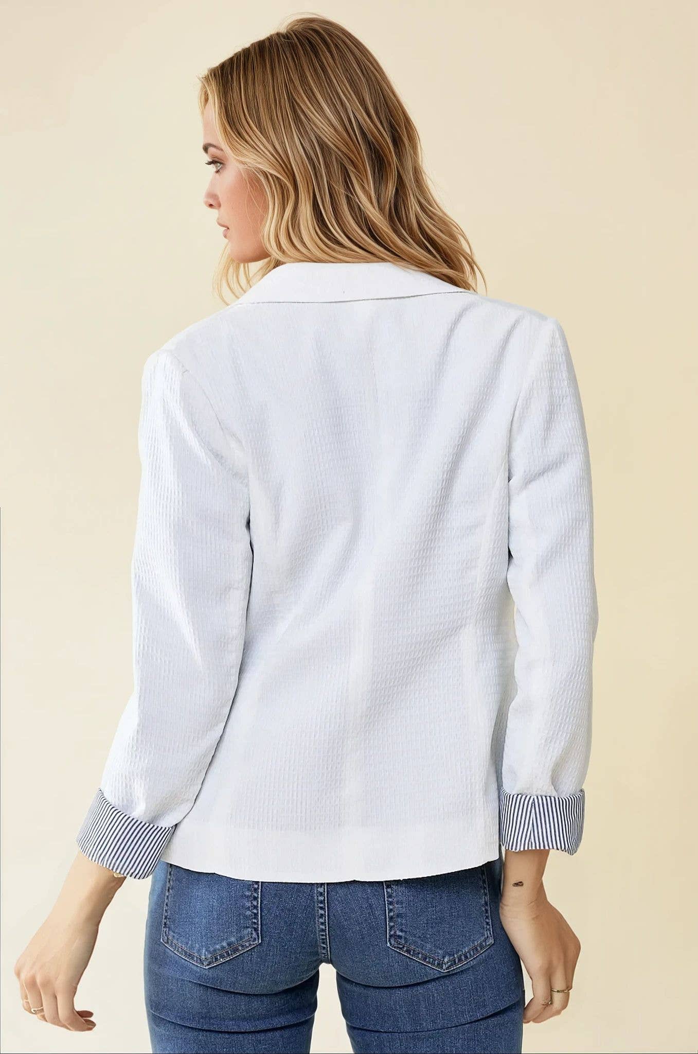 Off White Stripe Lined Blazer