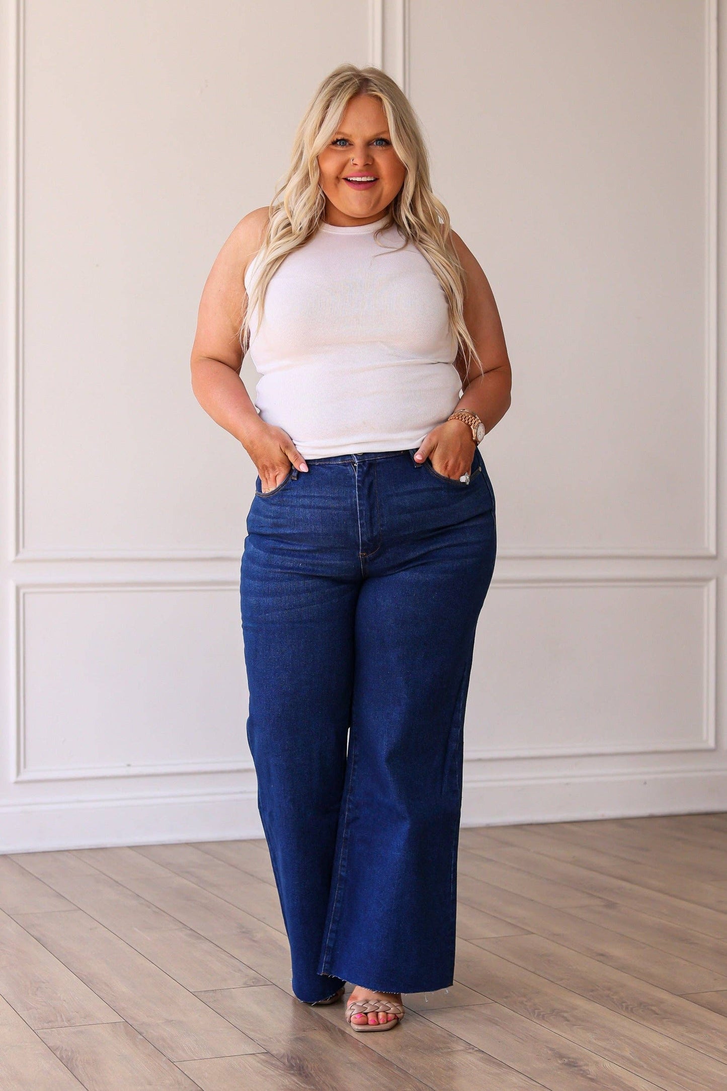 The Dakota True Blue Wide Leg with Fray Hem