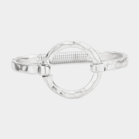 Silver Hammered Open Metal Circle Hook Bracelet