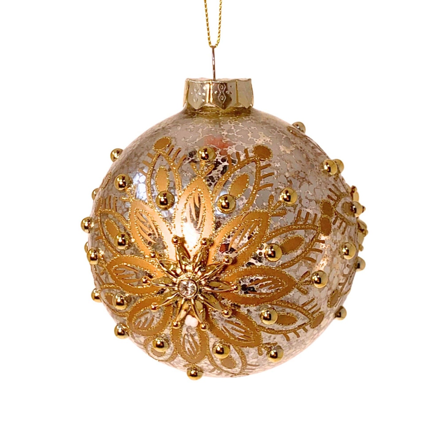 Mercury Silver Antique Gold Snowflake Ornament 4"