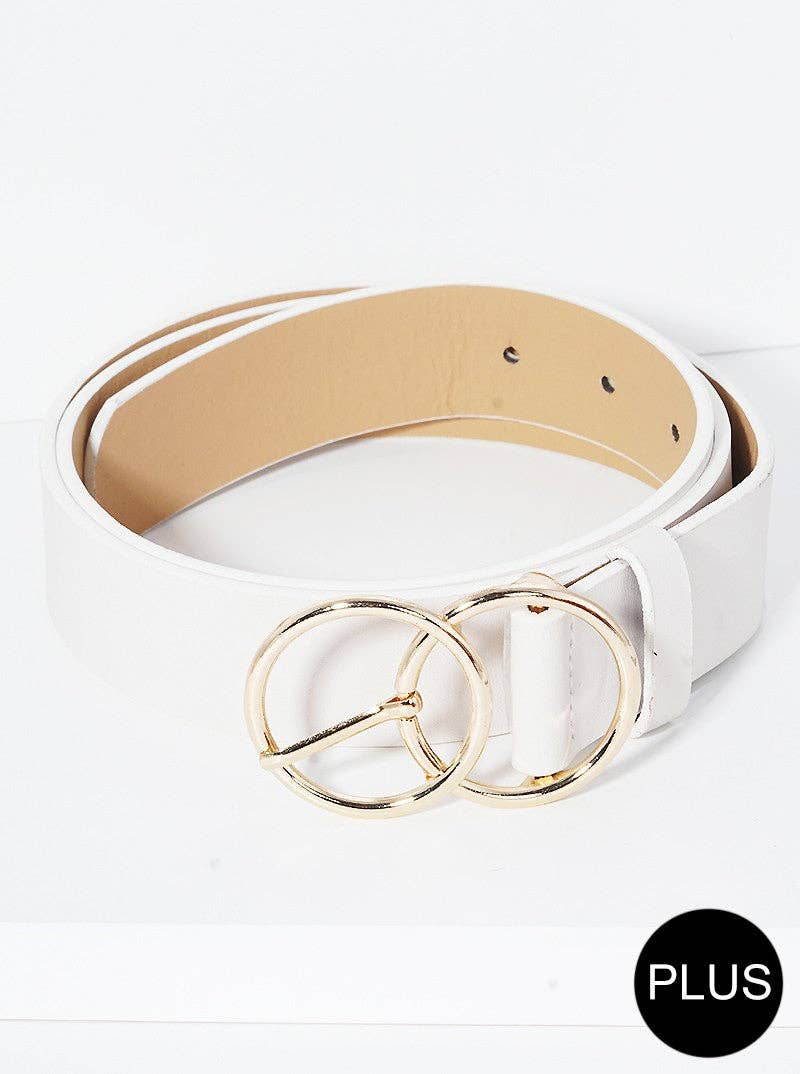 Double Circle Metal Buckle Leatherette Belt: Plus-Ivory