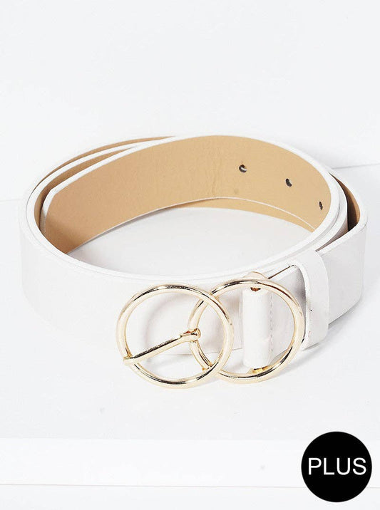 Double Circle Metal Buckle Leatherette Belt: Plus-Ivory