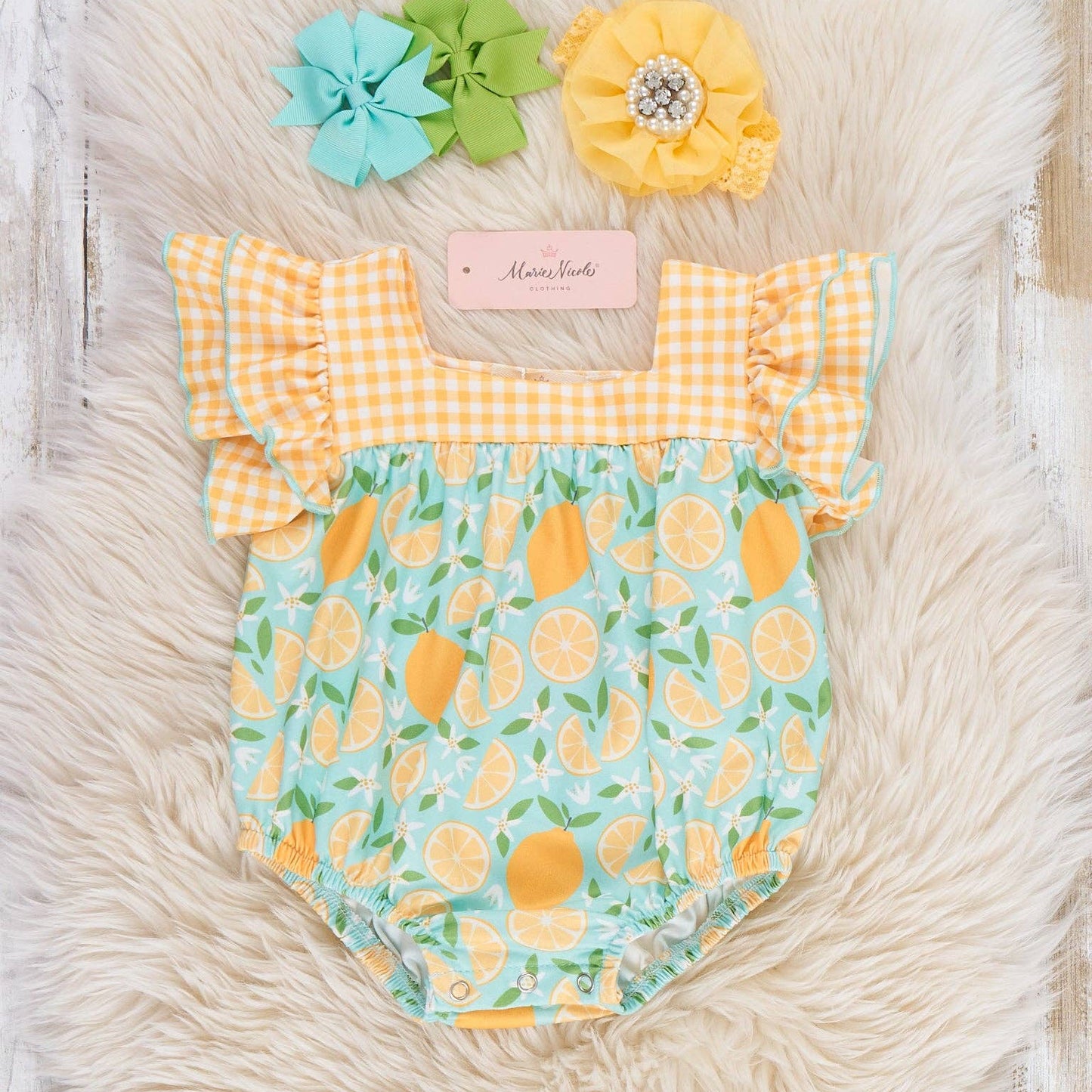 Sunny Lemon Plaid Ruffle Bubble Romper