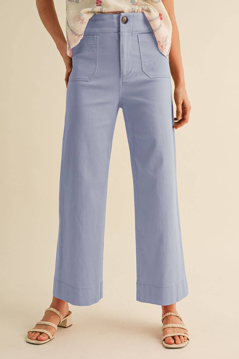 Cornflower Blue High Waist Cropped Wide Leg Pants