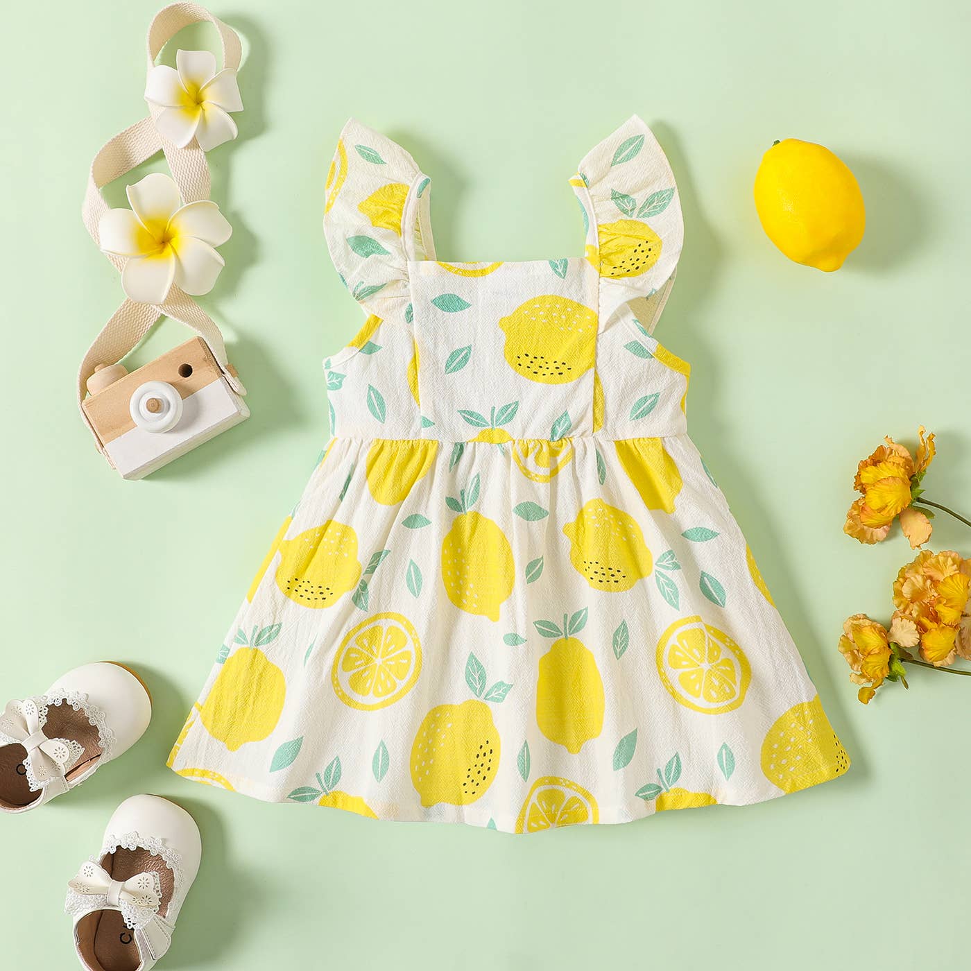 Baby Girl Allover Lemon Button Dress