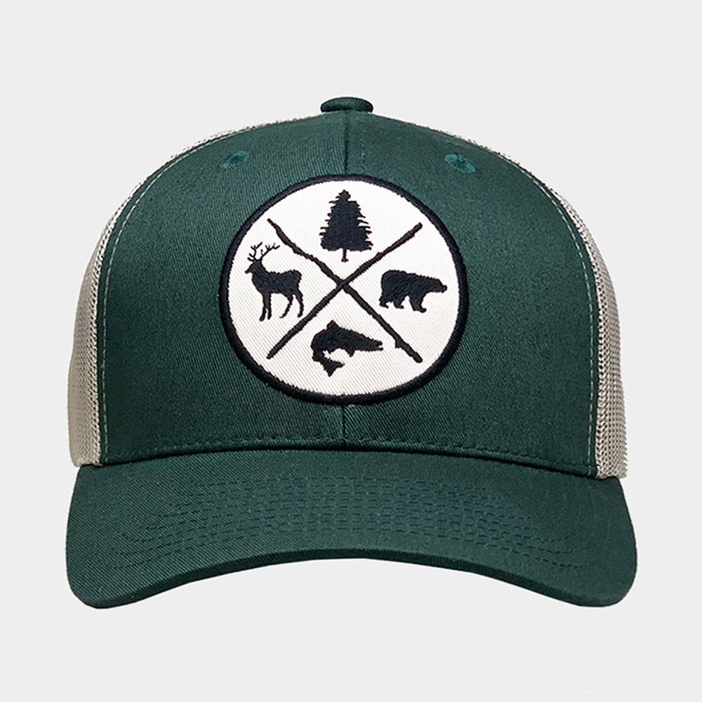 Tree Reindeer Bear Fish Outdoors Mesh Back Baseball Cap: White