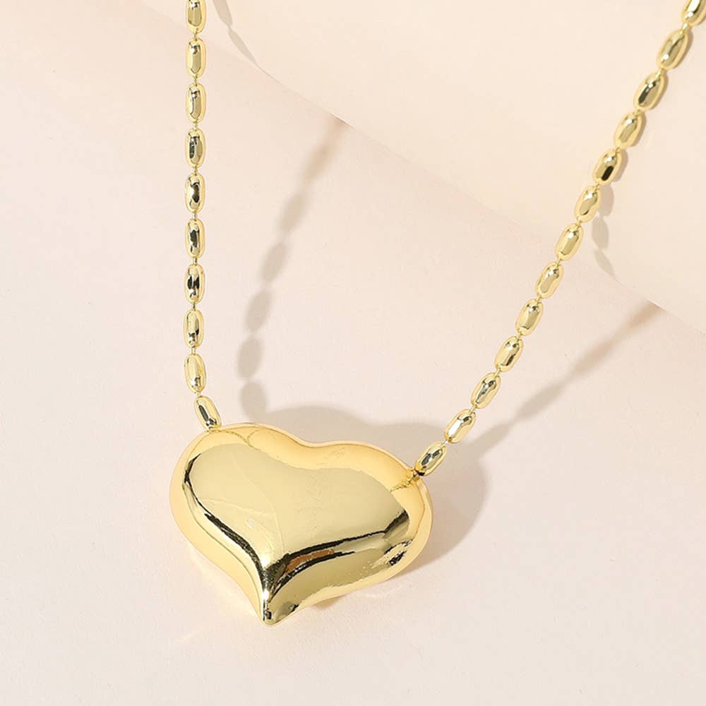 Gold Puffy Heart Pendant Necklace