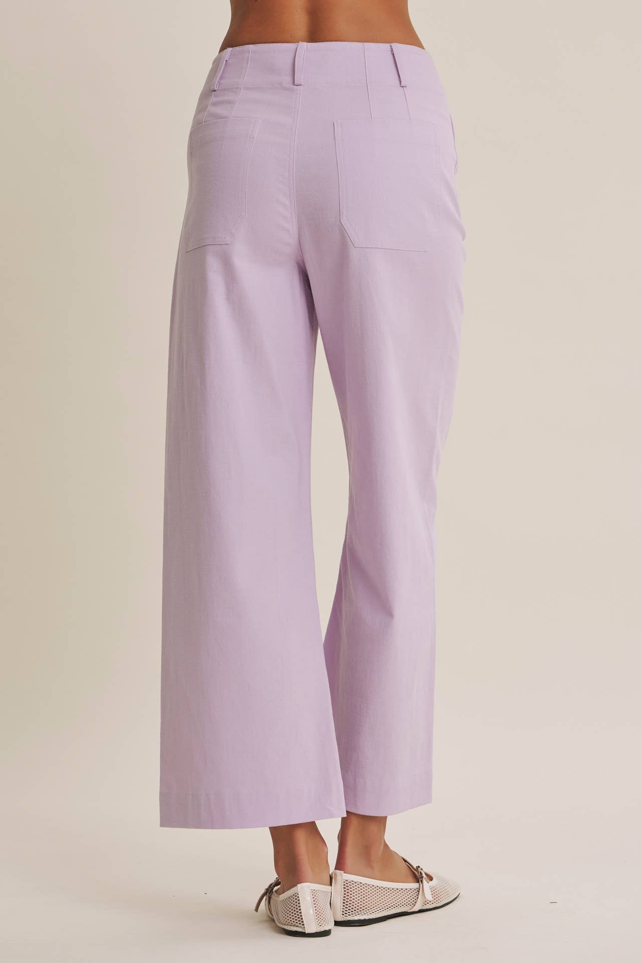 SEASONLESS STRETCHY COTTON LINEN ANKLE PANTS WITH POCKETS: LILAC / S