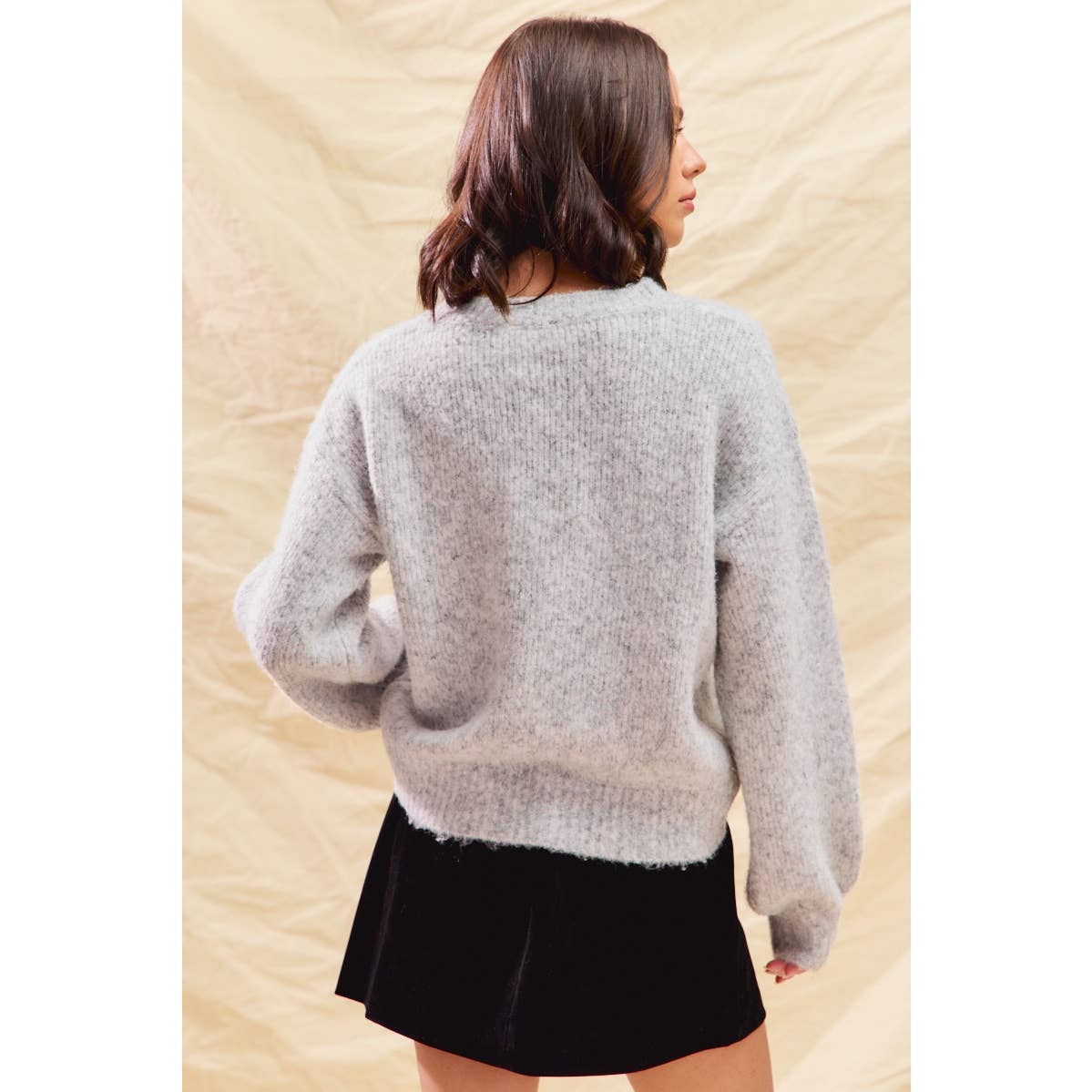 Grey/Silver Ribbon Sequins Holiday Sweater