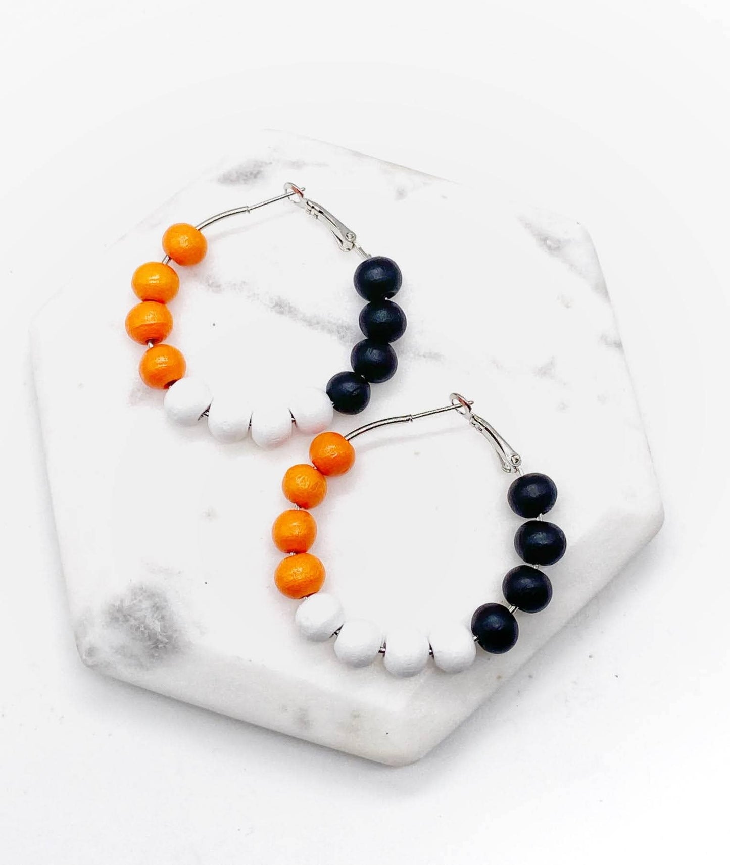 Orange, Black & White Bead Hoop Earrings