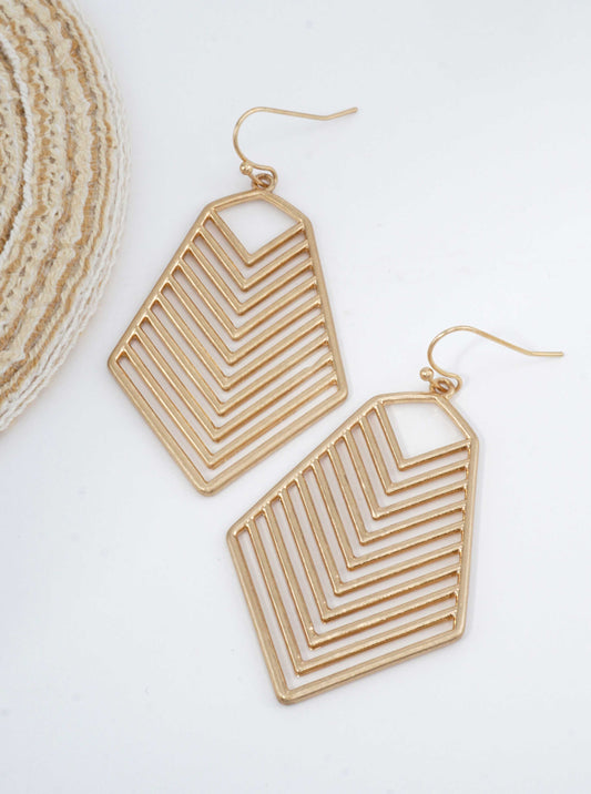 Chevron Layered Brushed Dangle Drop Earrings: Worn Gold