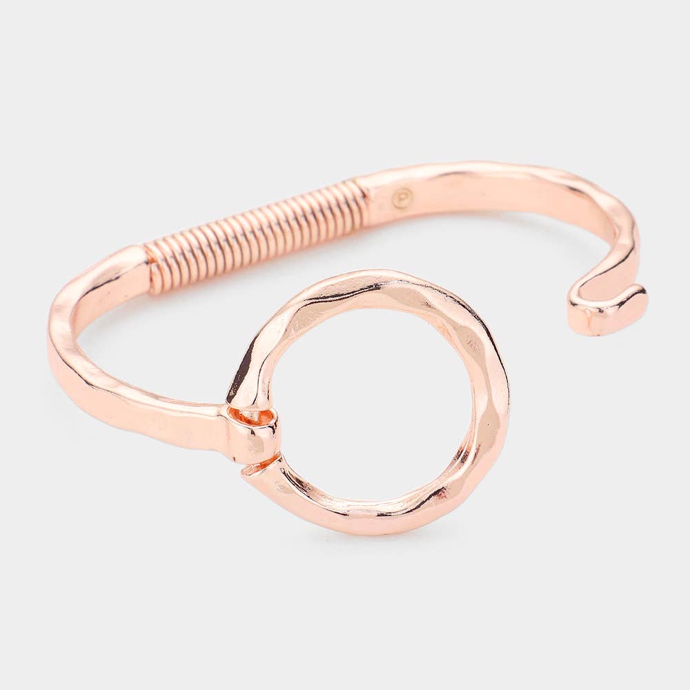 Rose Gold Hammered Open Metal Circle Hook Bracelet