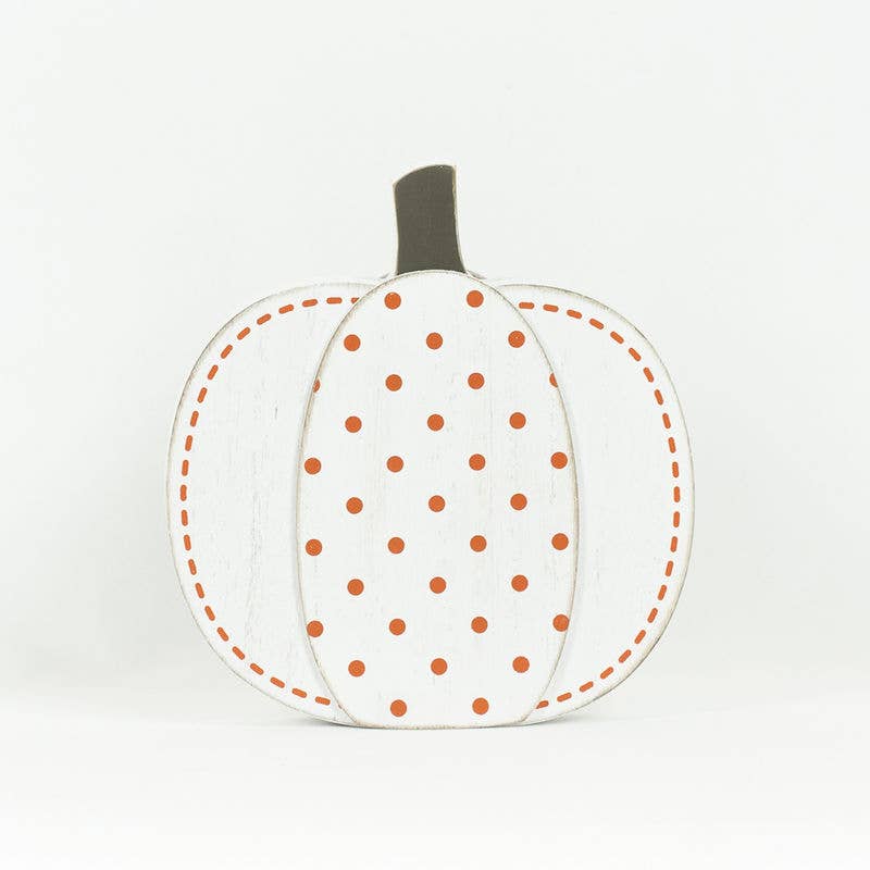 White Wood Polka Dot Pumpkin Decor