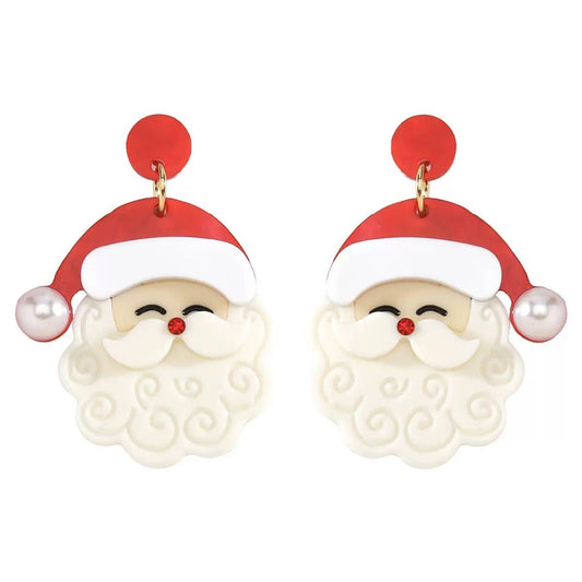 Acrylic Santa Earrings with a Jeweled Nose
