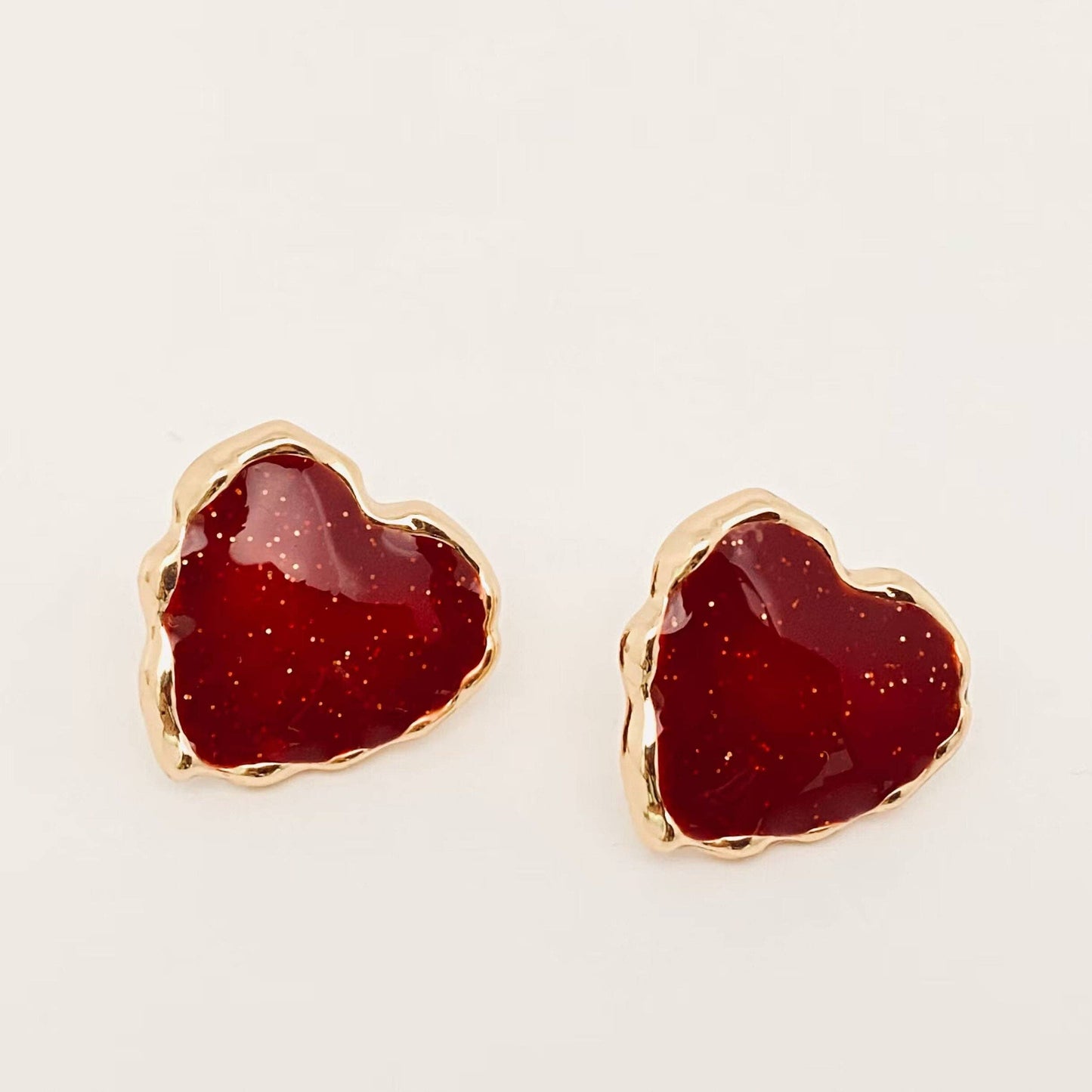 Simple Red Enamel Heart-shaped Stud Earrings