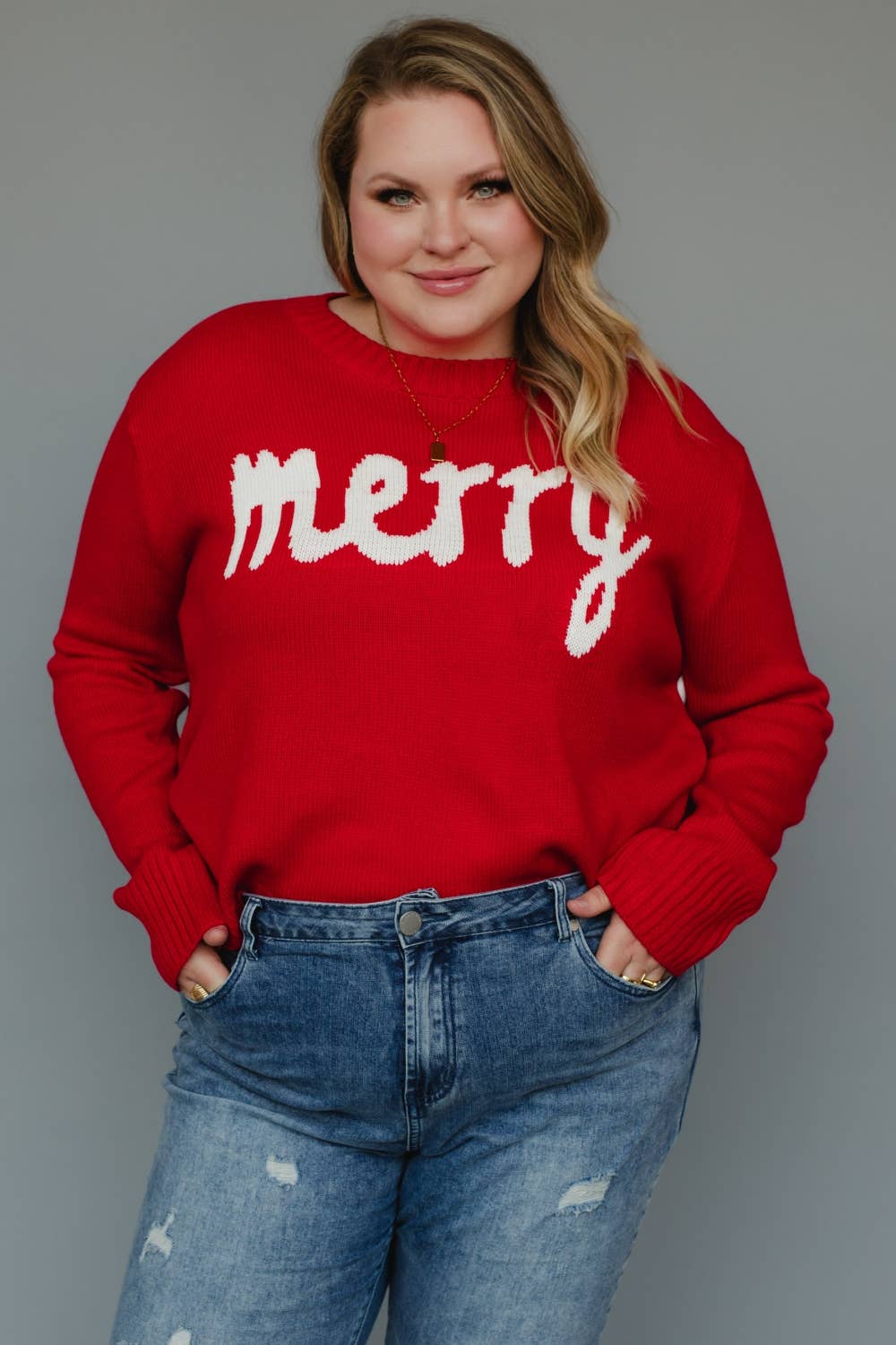 Red & White Merry Sweater- Plus Sized
