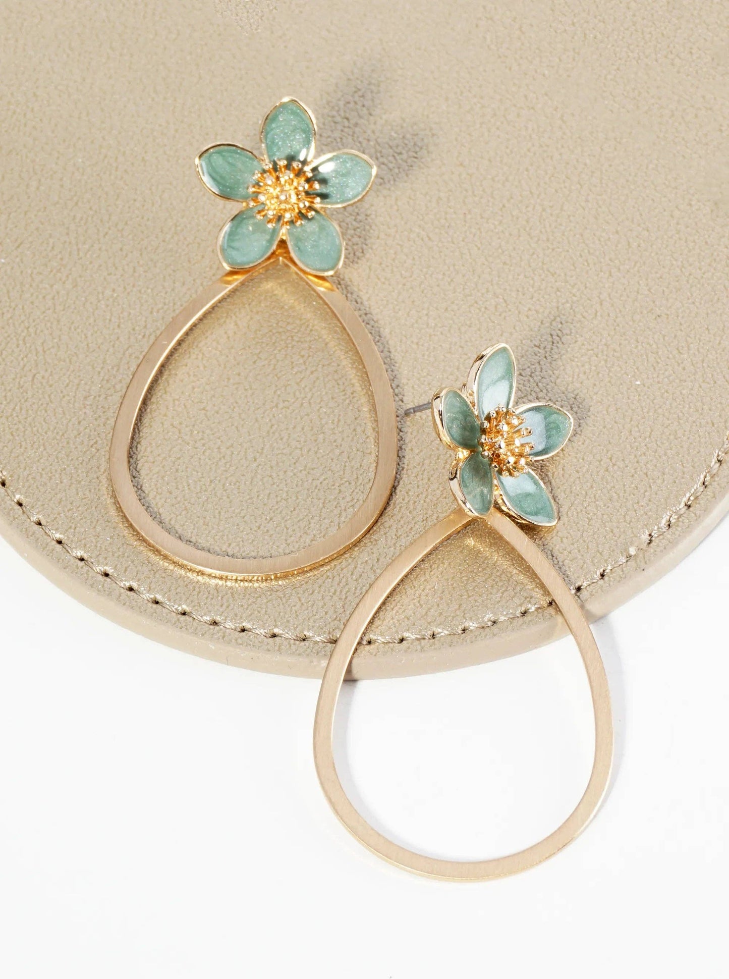 Mint Teardrop Casting Drop Enamel Flower Earrings