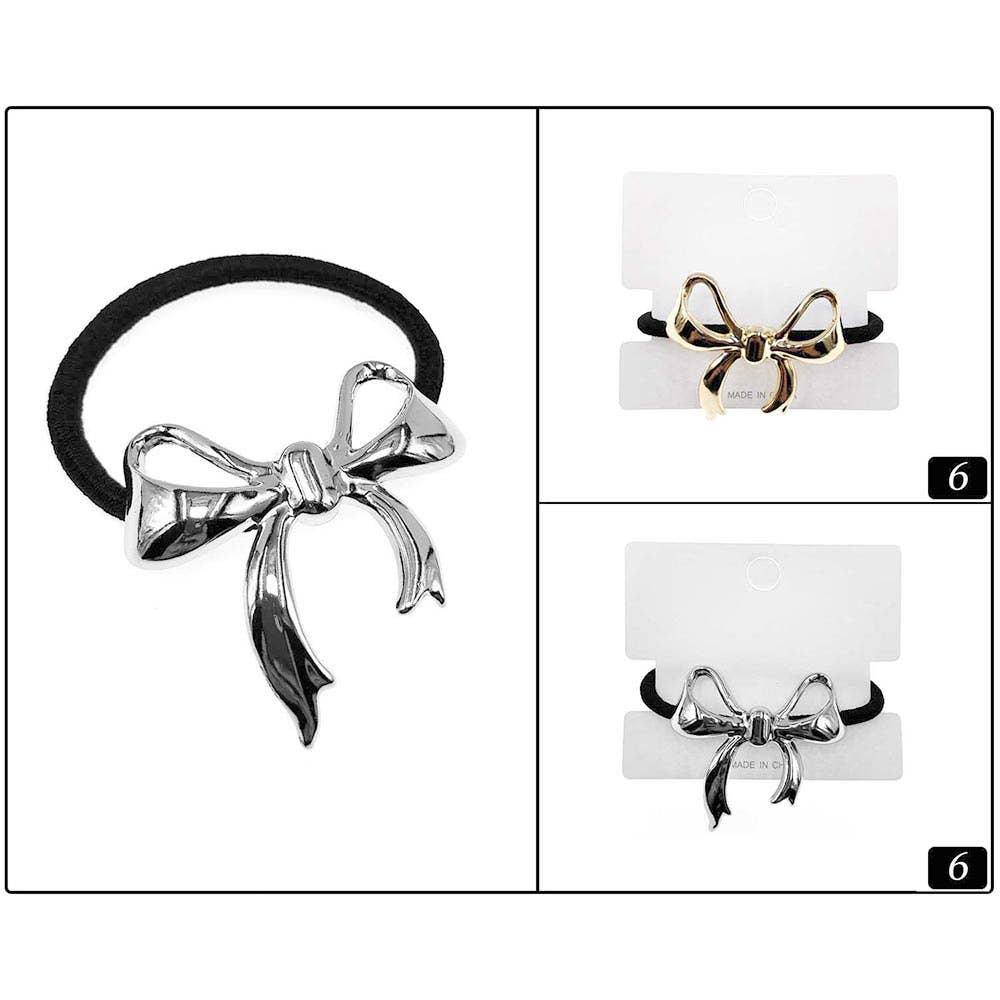 12PCS - Metal Bow Accent Stretch Hairbands