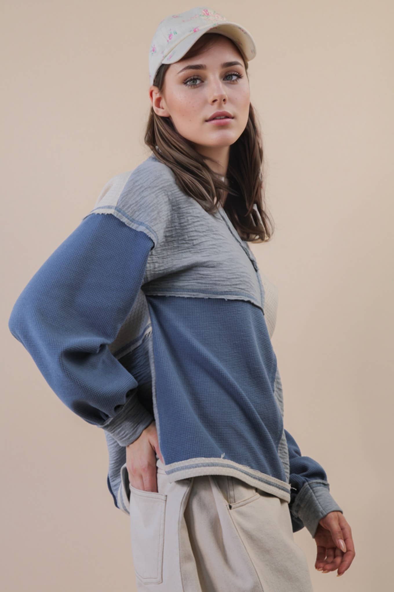 Midnight Oversized Color Block Casual Knit Top