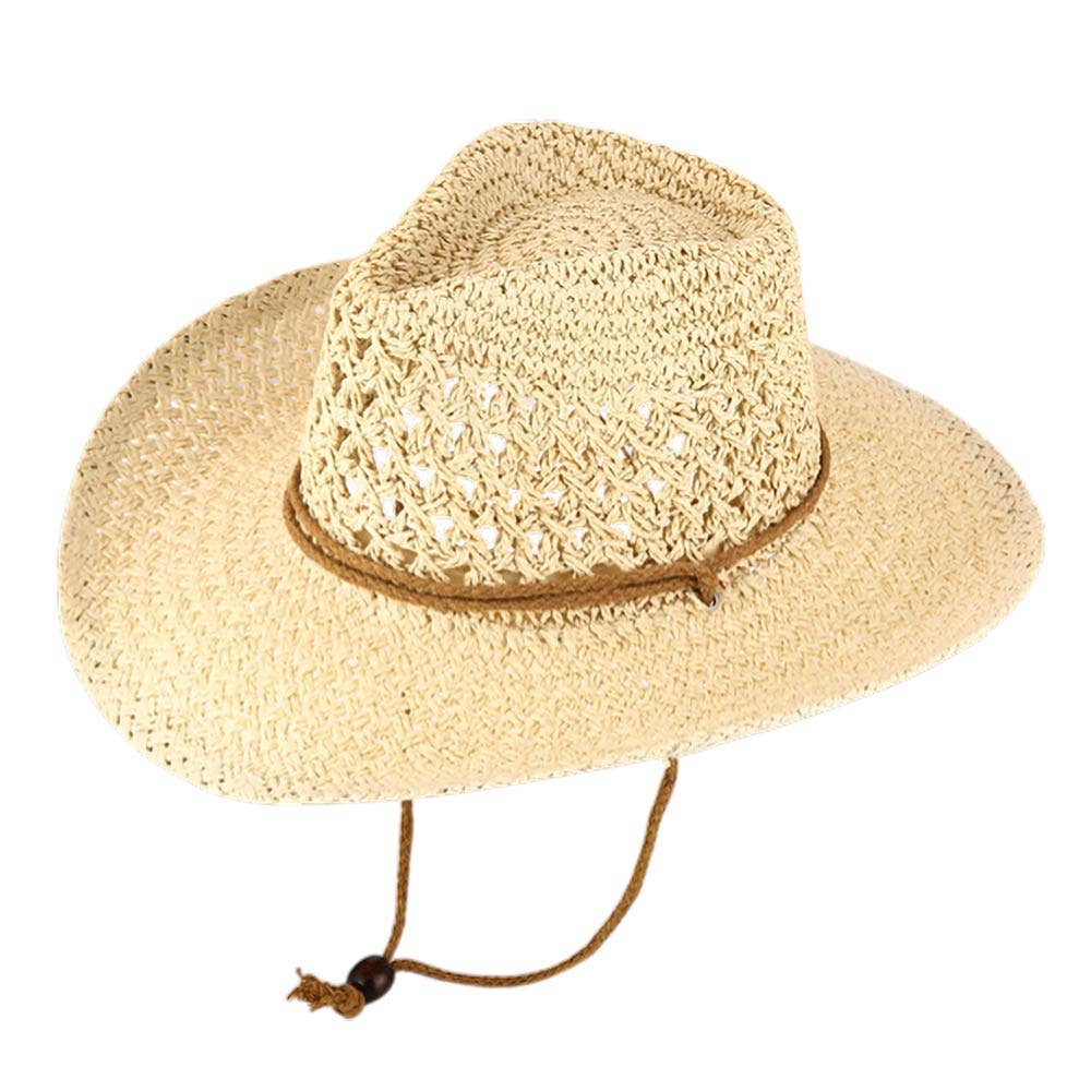 Woven Wide Brim Summer Beach Sun Fedora Hat: Khaki