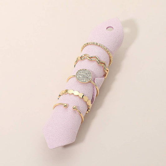 Gold Rhinestone Pave Round Accent Stackable Ring Set