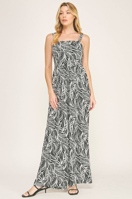 Black & Ivory Cami Squre Neck Wide Leg Jumpsuit