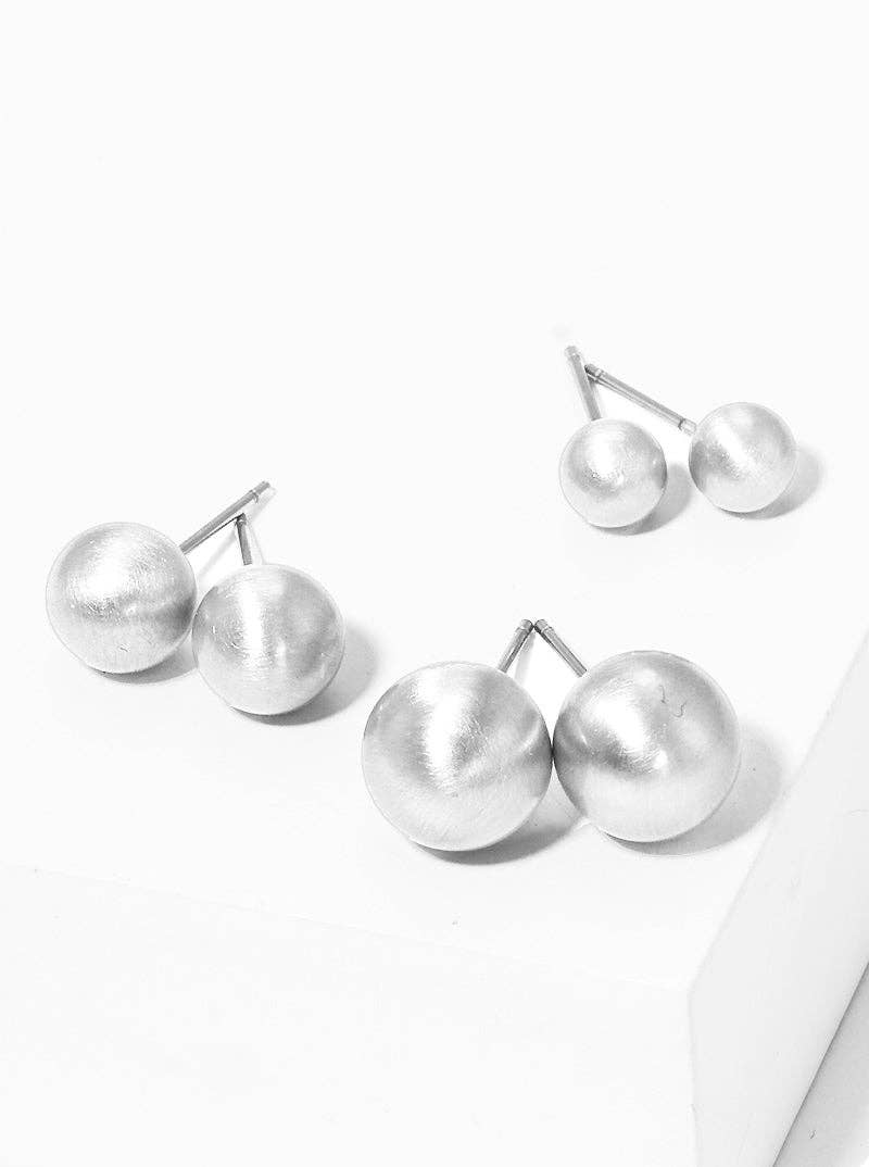 Set Silver Metallic Ball Bead Stud Earrings
