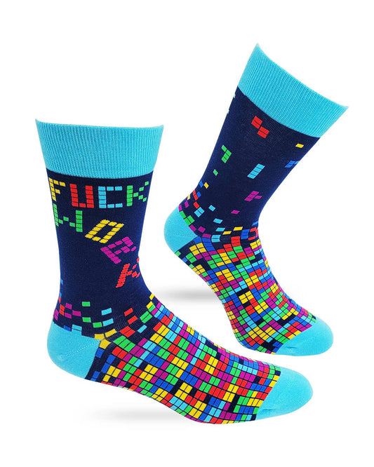 F*ck Work Men's Novelty Crew Socks with Video Game Theme