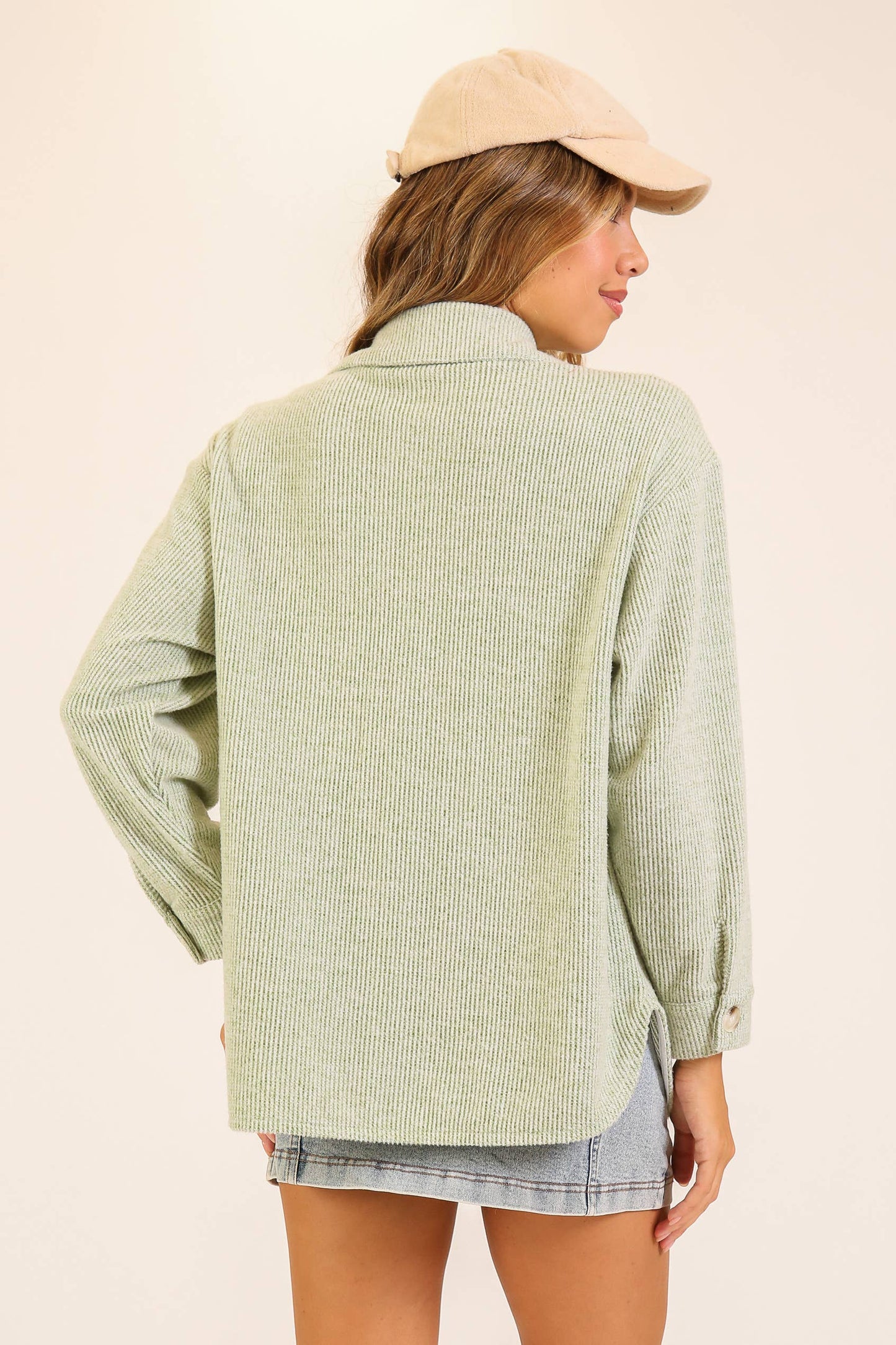 Brushed Waffle Button-Up Shacket: Brown / S