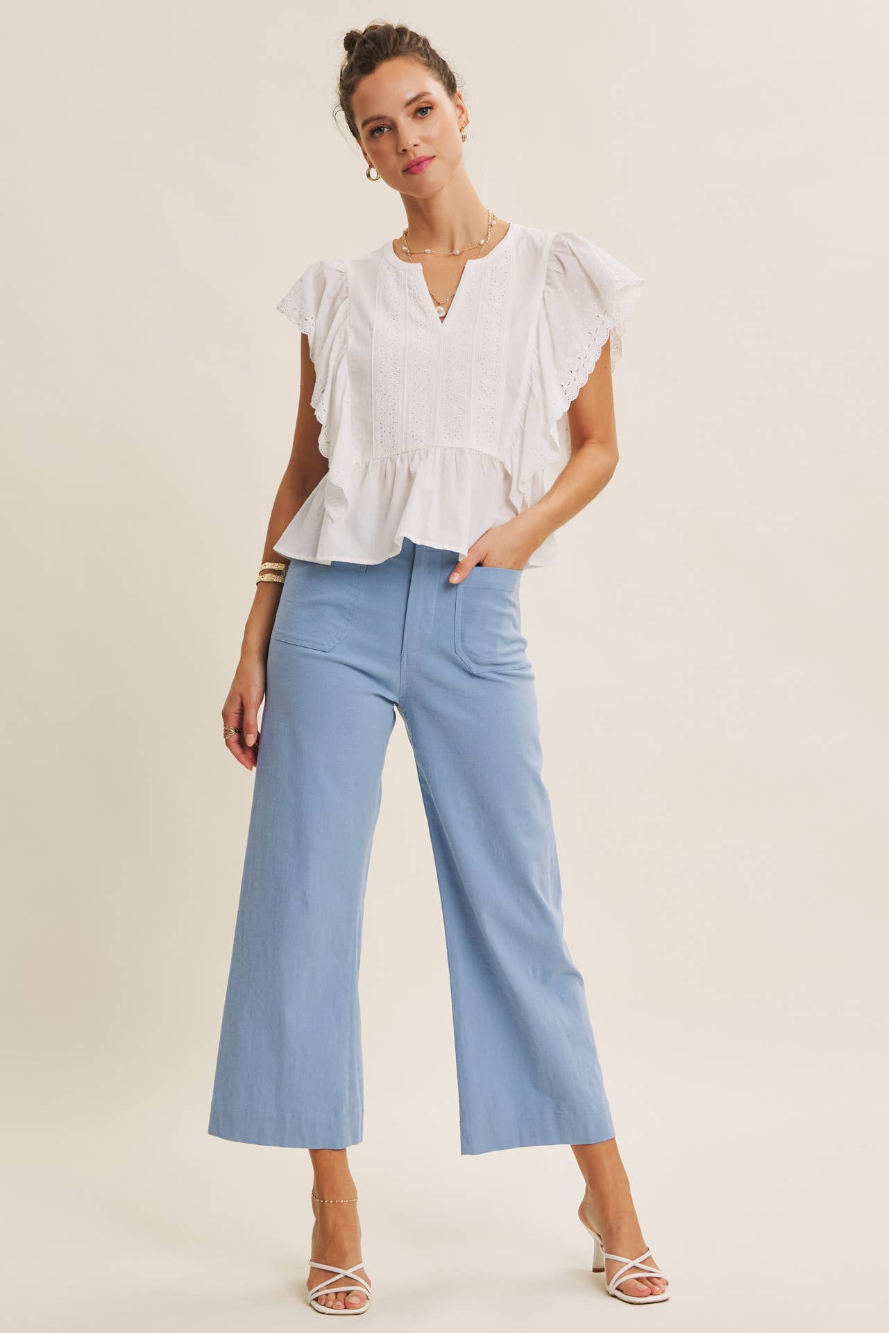 SEASONLESS STRETCHY COTTON LINEN ANKLE PANTS WITH POCKETS: LILAC / S