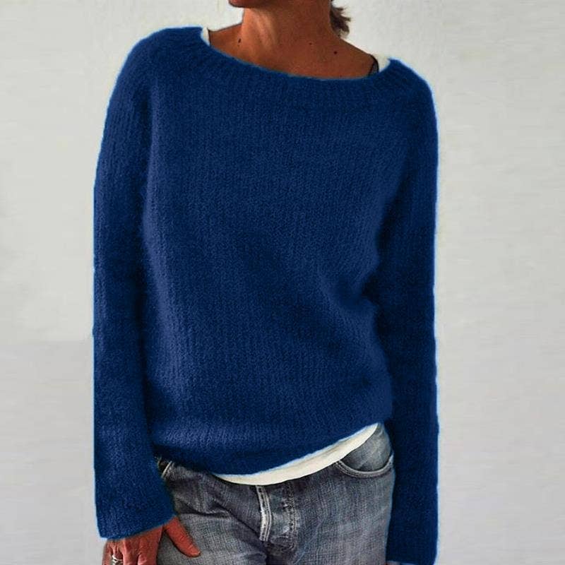 Women's Crew Neck Long Sleeve Solid Knit Pullover Sweater: Gray / S