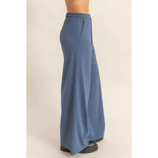 Dusty Navy Trendy Cotton Wide Leg Pants