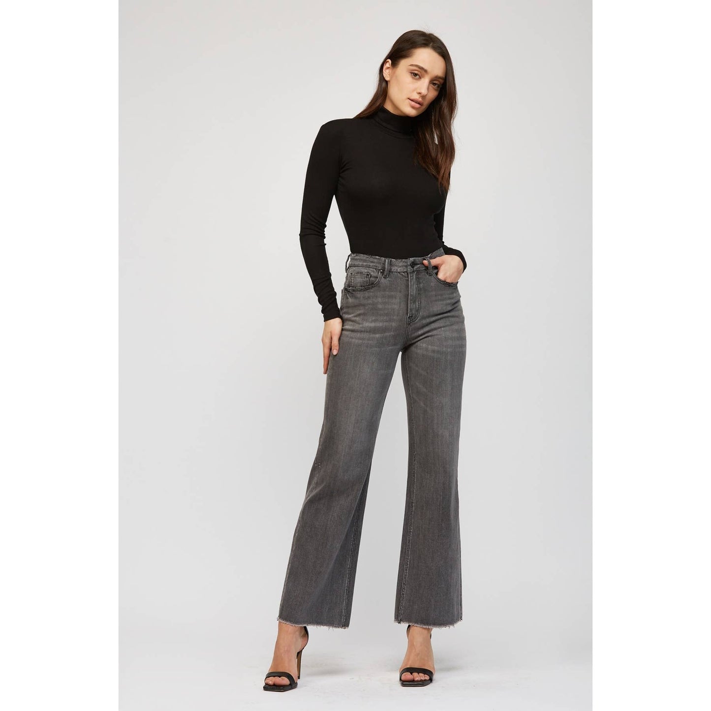 Mica Denim Dark Grey Super Soft High Wide Leg Jean