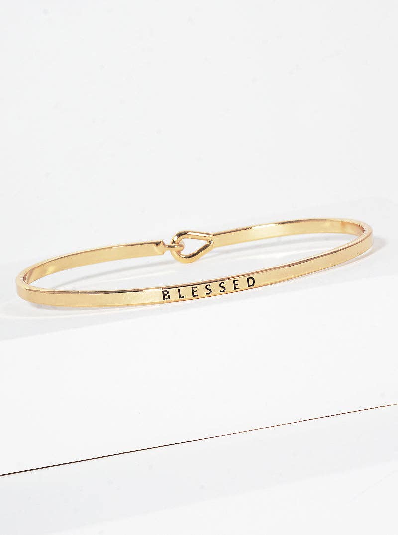 Gold "Blessed: Engraved Inspirational Bangle Bracelet