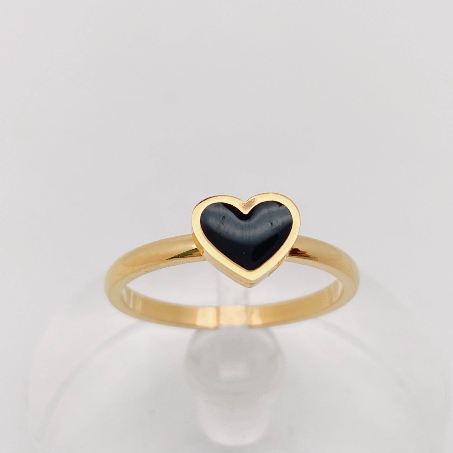 Black Enamel Heart-shaped Stainless Steel Ring